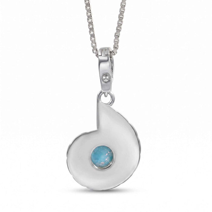 Natural Blue Turquoise Nautilus Shell Pendant Necklace – 1 Micron 18K Gold & Silver Plated