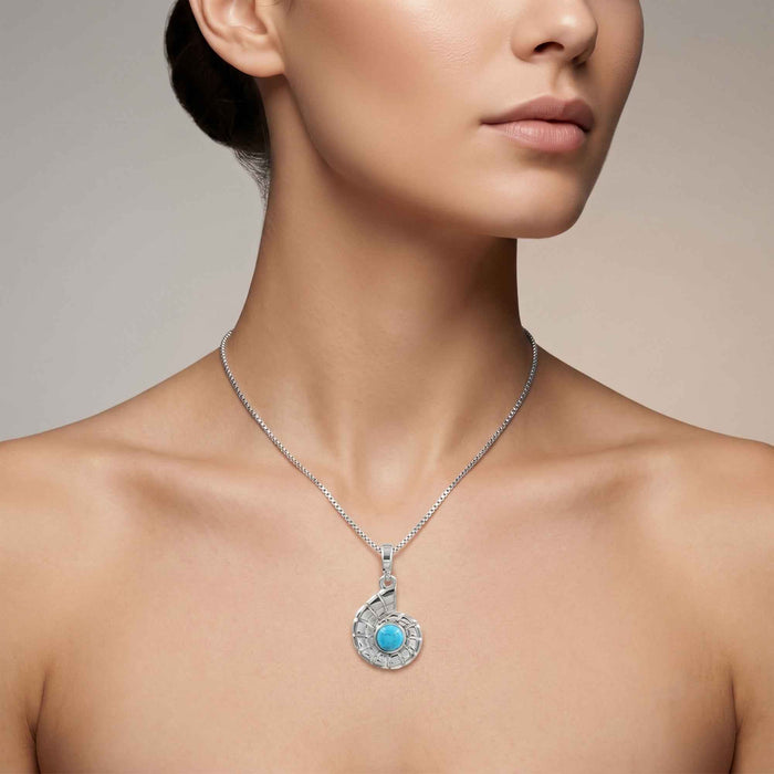 Natural Blue Turquoise Nautilus Shell Pendant Necklace – 1 Micron 18K Gold & Silver Plated