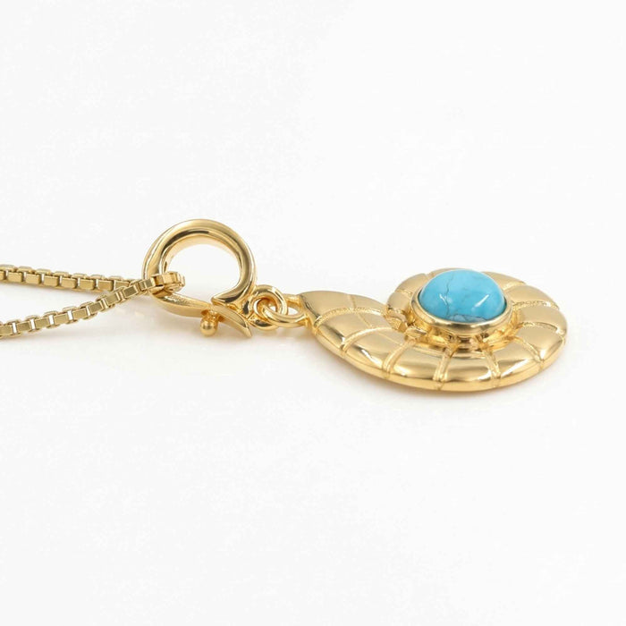 Natural Blue Turquoise Nautilus Shell Pendant Necklace – 1 Micron 18K Gold & Silver Plated