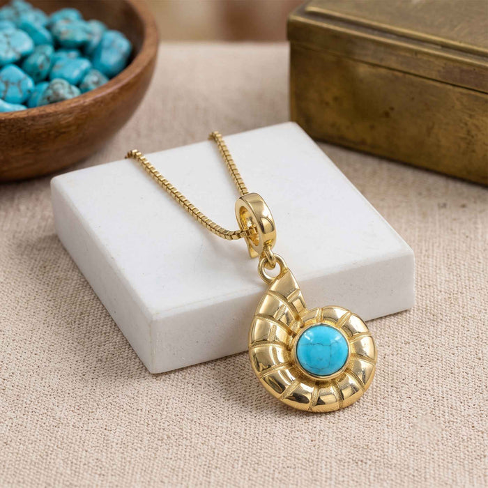 Natural Blue Turquoise Nautilus Shell Pendant Necklace – 1 Micron 18K Gold & Silver Plated