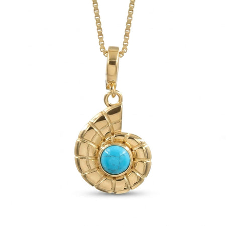 Natural Blue Turquoise Nautilus Shell Pendant Necklace – 1 Micron 18K Gold & Silver Plated