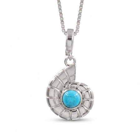 Natural Blue Turquoise Nautilus Shell Pendant Necklace – 1 Micron 18K Gold & Silver Plated