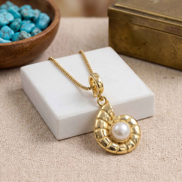 Natural Pearl Nautilus Shell Pendant Necklace – 1 Micron 18K Gold & Silver Plated