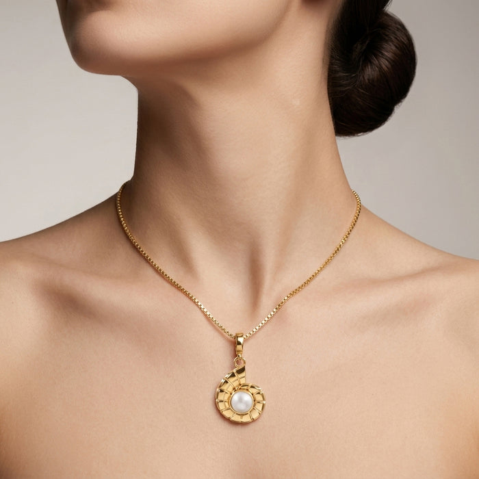Pearl Nautilus Shell Pendant Gold-Plated Necklace for Her