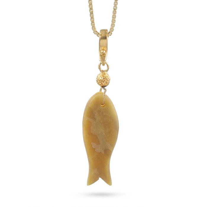 Multi Gemstone Fish Pendant 18K Gold-Plated