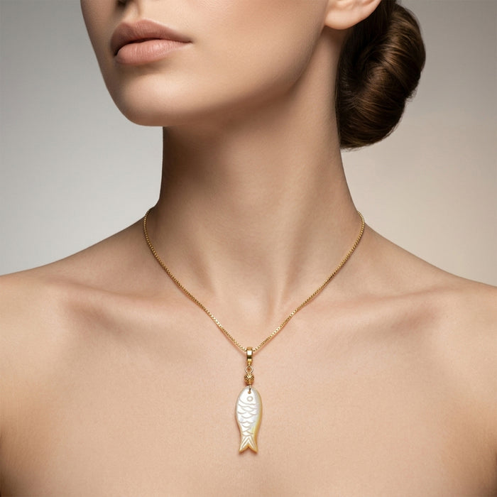 Multi Gemstone Fish Pendant 18K Gold-Plated