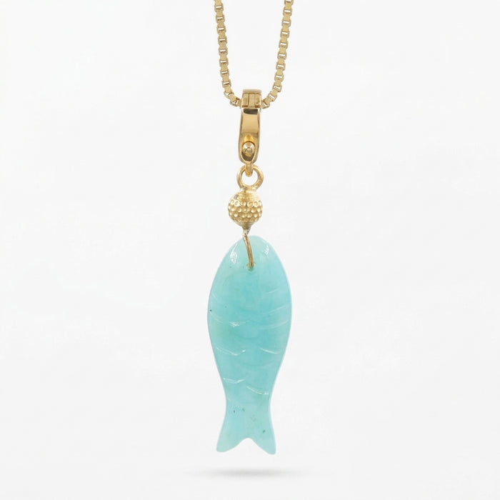 Multi Gemstone Fish Pendant 18K Gold-Plated