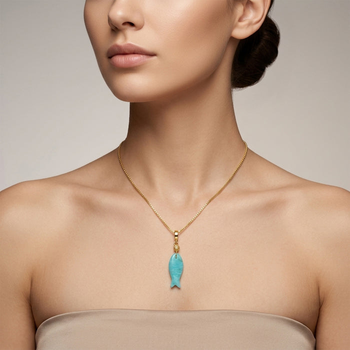 Gemstone Fish Pendant Necklace – 1 Micron 18K Gold & Silver Plated