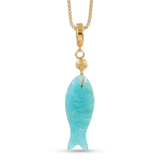 Gemstone Fish Pendant Necklace – 1 Micron 18K Gold & Silver Plated