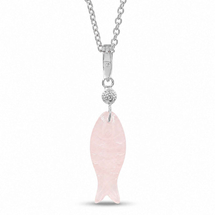 Rose Quartz Fish Charm Pendant Necklace – 1 Micron 18K Gold & Silver Plated