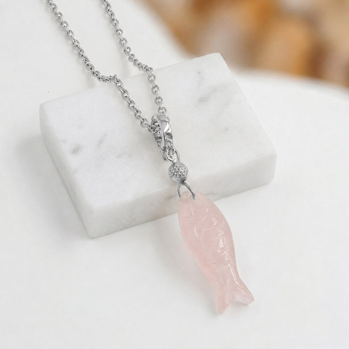 Gemstone Fish Pendant Necklace – 1 Micron 18K Gold & Silver Plated