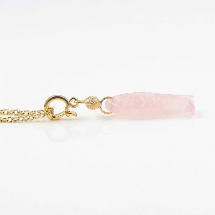 Rose Quartz Fish Charm Pendant Necklace – 1 Micron 18K Gold & Silver Plated