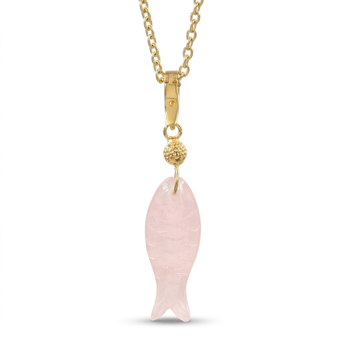 Gemstone Fish Pendant Necklace – 1 Micron 18K Gold & Silver Plated