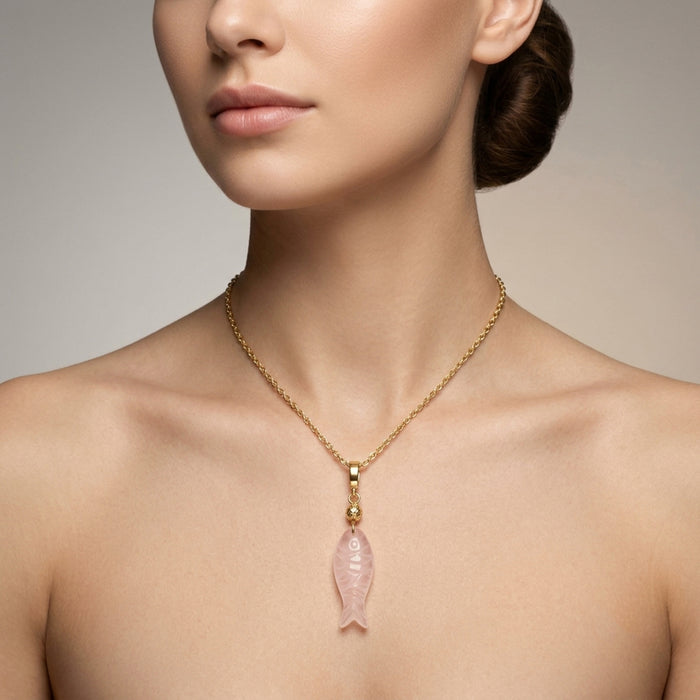 Gemstone Fish Pendant Necklace – 1 Micron 18K Gold & Silver Plated