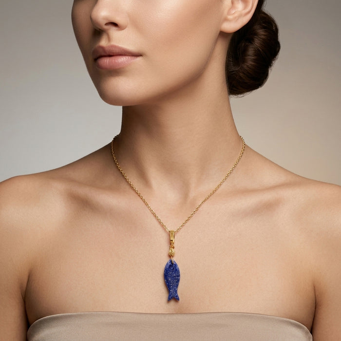 Multi Gemstone Fish Pendant 18K Gold-Plated