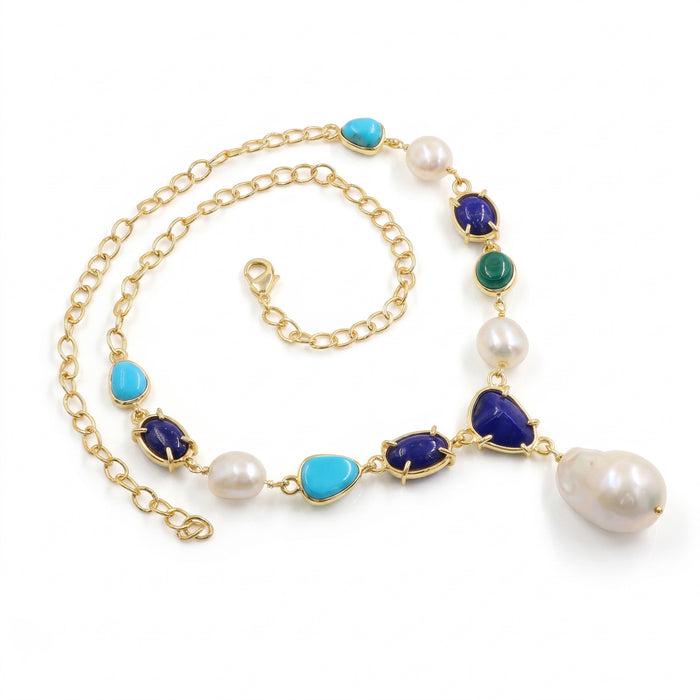 Natural Pearl With Multi Gemstone Handmade Necklaces For Women