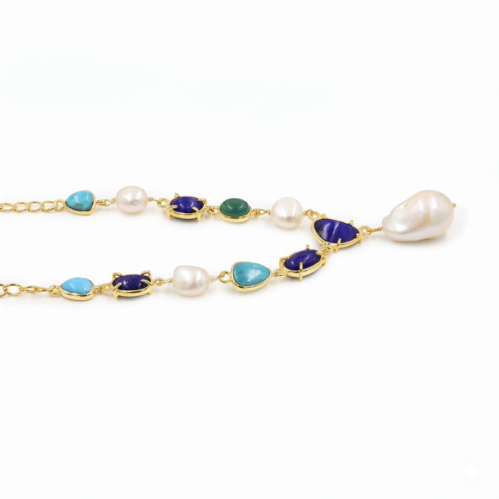 Natural Pearl With Multi Gemstone Handmade Necklaces For Women