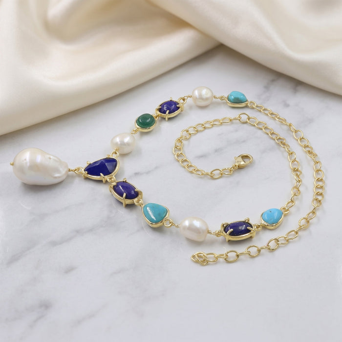 Natural Pearl With Multi Gemstone Handmade Necklaces For Women