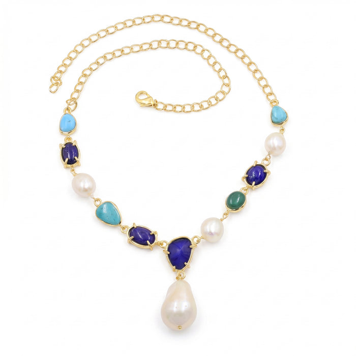 Natural Pearl With Multi Gemstone Handmade Necklaces For Women