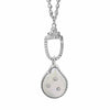 A silver pendant necklace featuring a teardrop-shaped white Freshwater pearl charm with three small silver star accents, suspended from a textured silver bail on a matching chain, set against a plain white background.