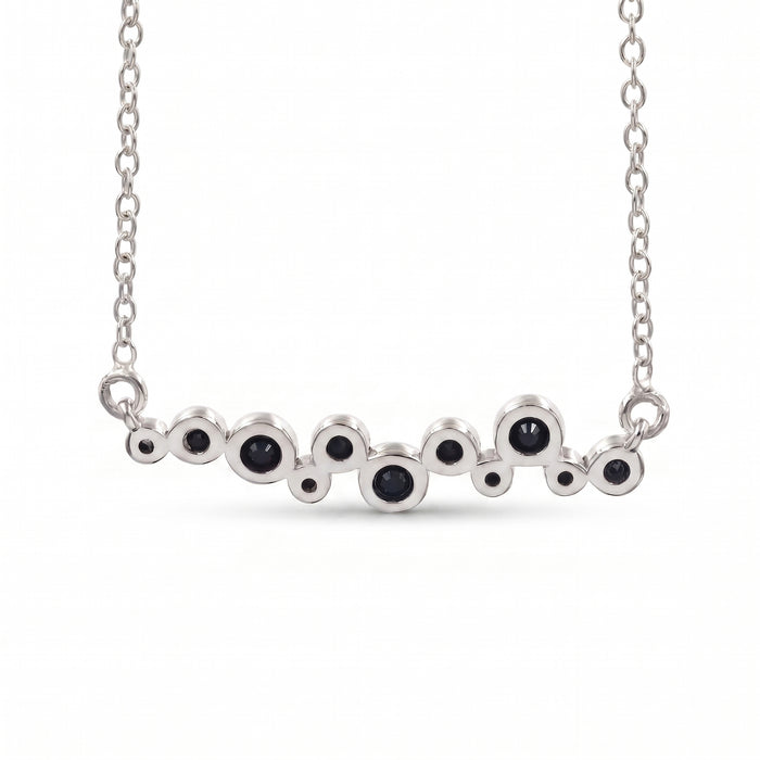 Natural Black Onyx Bubble Station Necklace in 18K Gold Plated and Silver Plated Finish with Graduated Round Gemstones