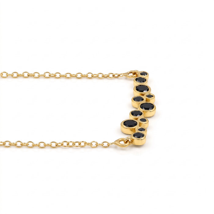 Natural Black Onyx Bubble Station Necklace in 18K Gold Plated and Silver Plated Finish with Graduated Round Gemstones