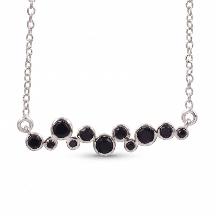 Natural Black Onyx Bubble Station Necklace in 18K Gold Plated and Silver Plated Finish with Graduated Round Gemstones