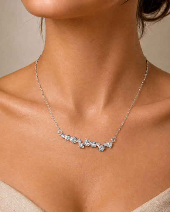 Staggered Geometric Swarovski Crystal Bar Necklace – 18K Gold & Silver Plated