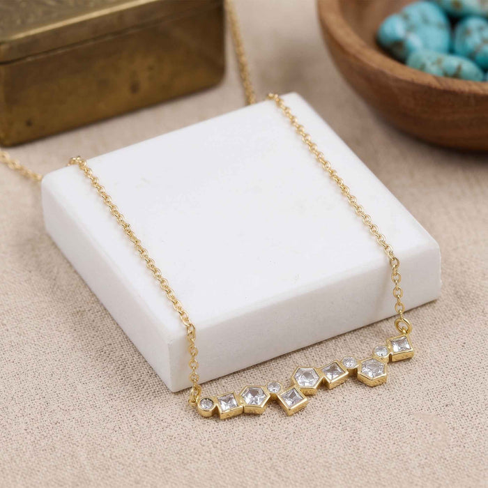 Staggered Geometric Swarovski Crystal Bar Necklace – 18K Gold & Silver Plated