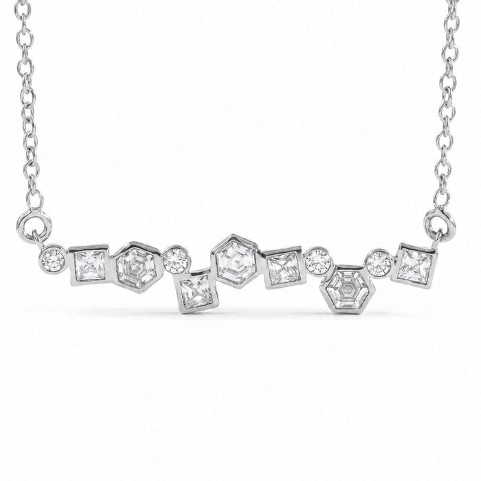 Staggered Geometric Swarovski Crystal Bar Necklace – 18K Gold & Silver Plated