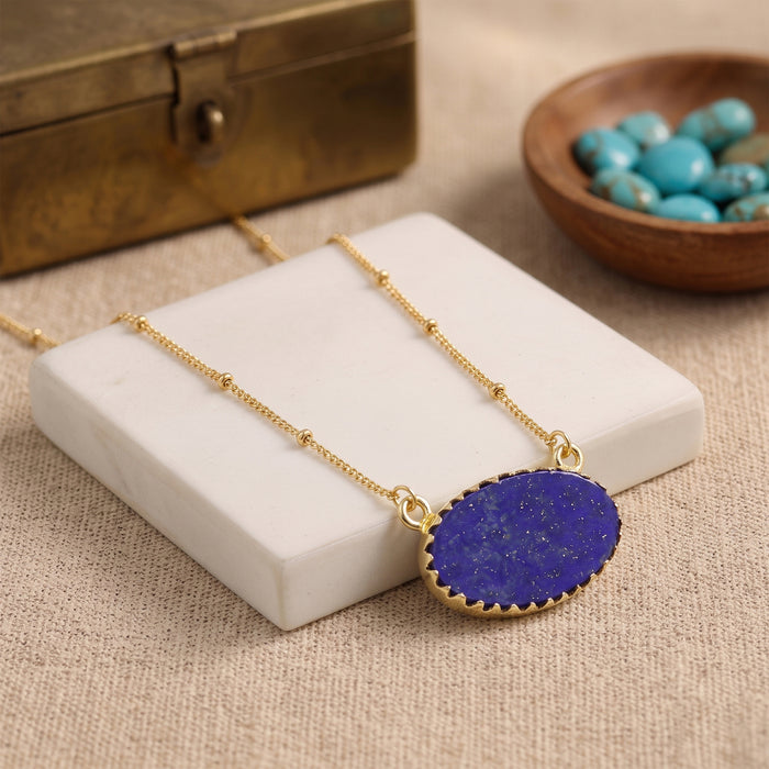 Natural gemstone necklace with lapis lazuli pendant