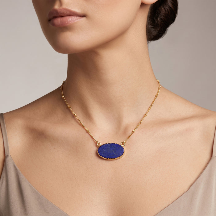 Natural Lapis Lazuli Freeform Pendant Gold-Plated Necklace
