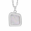 A silver pendant necklace featuring a fancy shape bezel-set iridescent biwa-pearl inlay, suspended from a silver link chain against a plain white background.