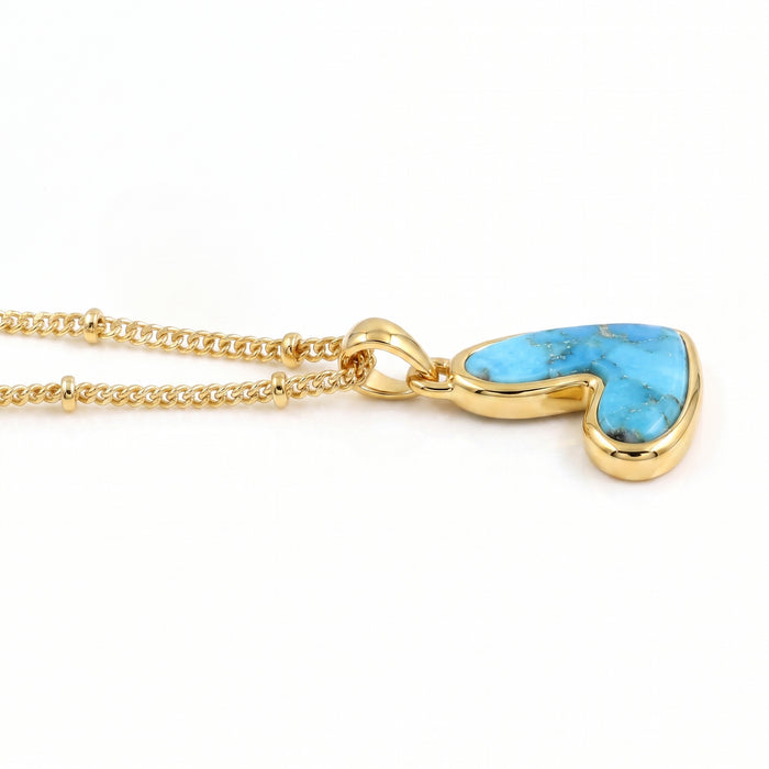 Natural blue turquoise heart pendant necklace in gold and silver plated finish