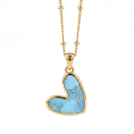 Natural blue turquoise heart pendant necklace in gold and silver plated finish