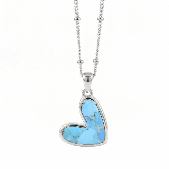Natural blue turquoise heart pendant necklace in gold and silver plated finish