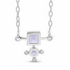 Natural amethyst geometric pendant necklace with square and round gemstones in silver plated finish