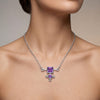 Natural amethyst geometric pendant necklace with square and round gemstones in silver plated finish