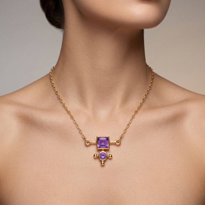 Natural Amethyst Geometric Gold-Plated Necklace