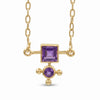 Natural amethyst geometric pendant necklace with square and round gemstones in 18K gold plated finish