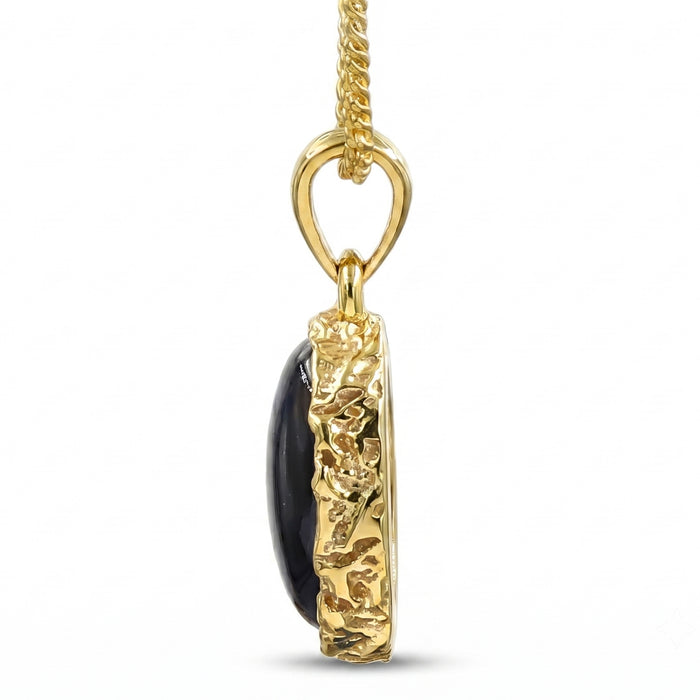 Natural Black Onyx Gemstone Pendant | 18K Gold Plated Necklace