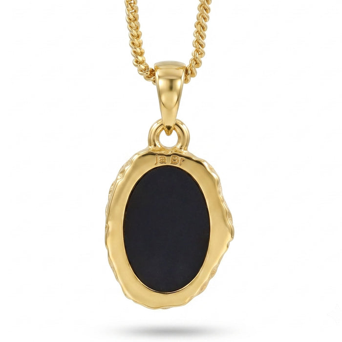 Natural Black Onyx Gemstone Pendant | 18K Gold Plated Necklace