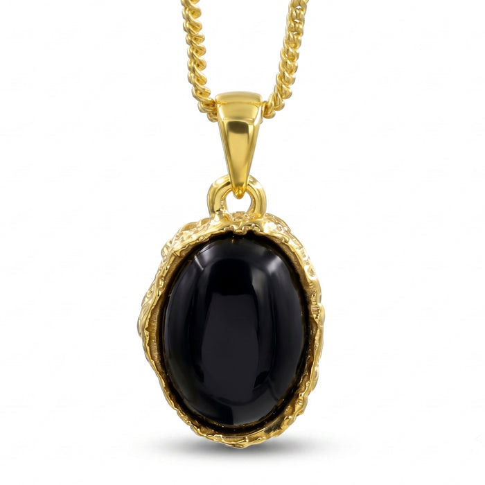 Natural Black Onyx Gemstone Pendant | 18K Gold Plated Necklace