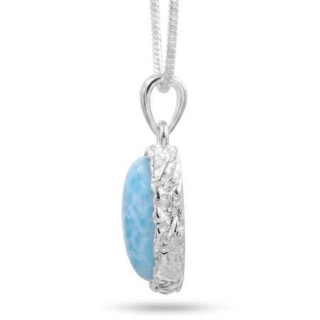 Natural Larimar Oval Gemstone Pendant in Silver plating on a white background