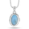 Natural Larimar Oval Gemstone Pendant in Silver plating on a white background