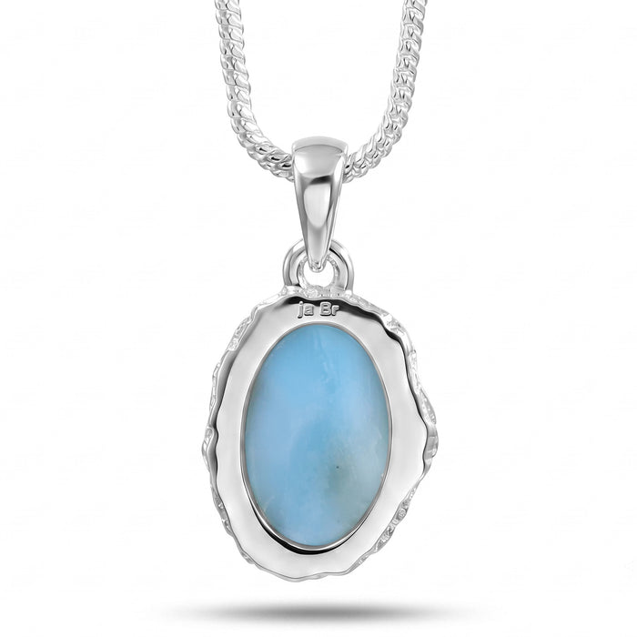 Natural Larimar Oval Gemstone Pendant in Silver plating on a white background