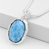 Natural Larimar Oval Gemstone Pendant in Silver plating on a white background