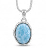 Natural Larimar Oval Gemstone Pendant in Silver plating on a white background