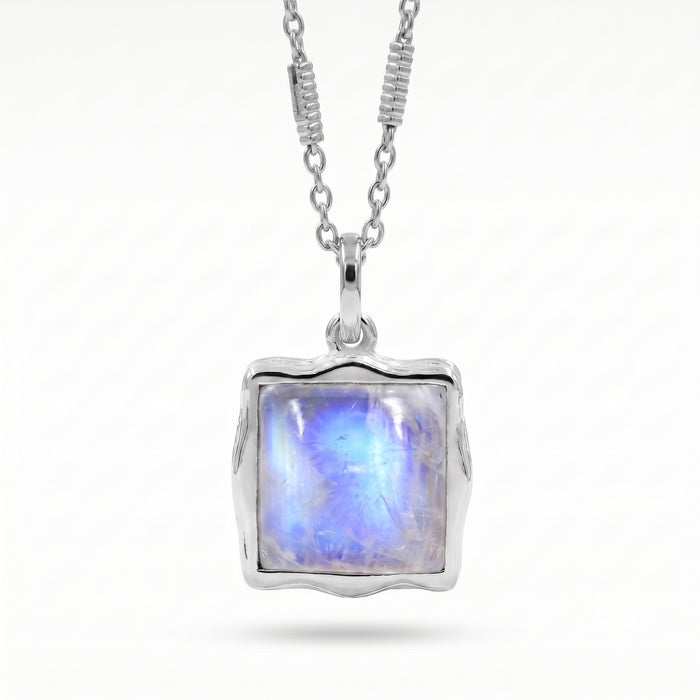 Natural Rainbow Moonstone Pendant Necklace - 18K Gold and Silver Plated