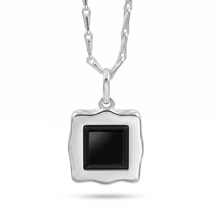 Natural Black Onyx Baguette Pendant Necklace - Gold & Silver Plated